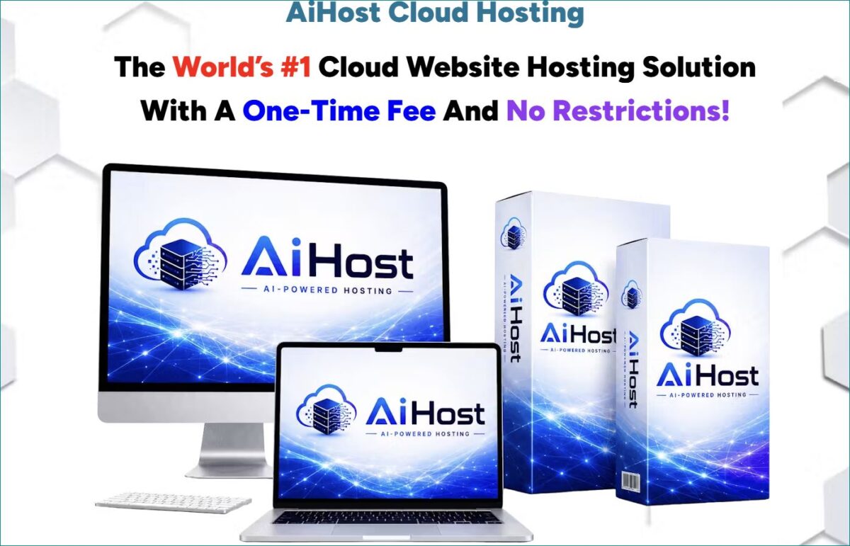 AiHost Bonus Review 2026 featuring unlimited cloud hosting, website builder, 99 premium AI tools, SSL security, and exclusive bonuses.