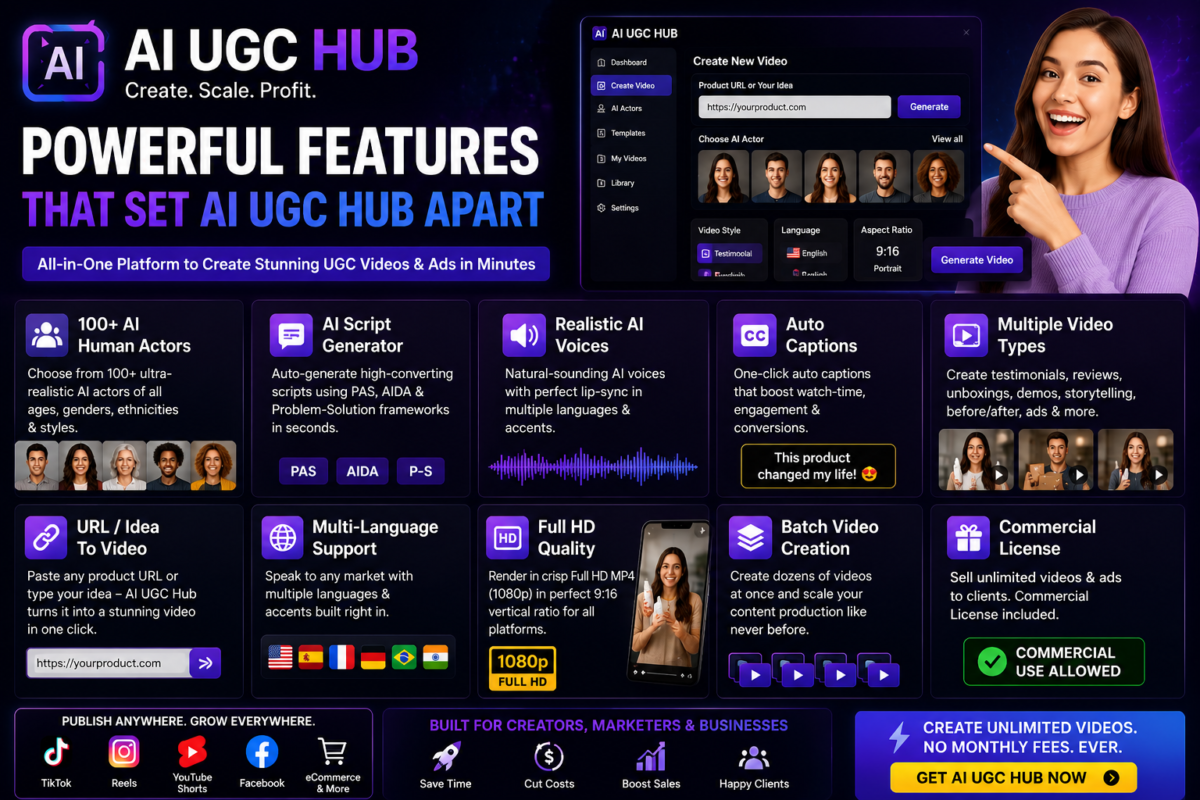AI UGC Hub Review 2026 overview of AI video generator for marketers, affiliate marketers, and content creators.