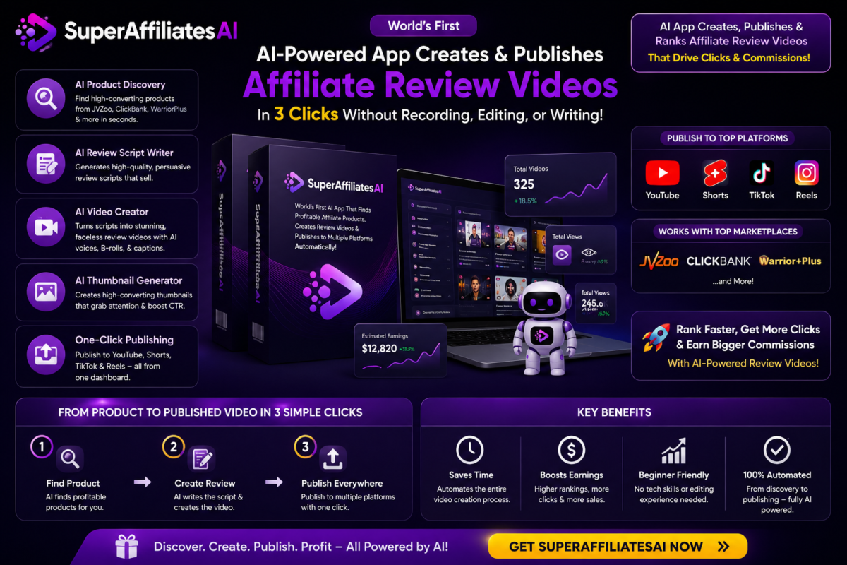 SuperAffiliatesAI Review 2026 AI-powered affiliate review channel builder dashboard