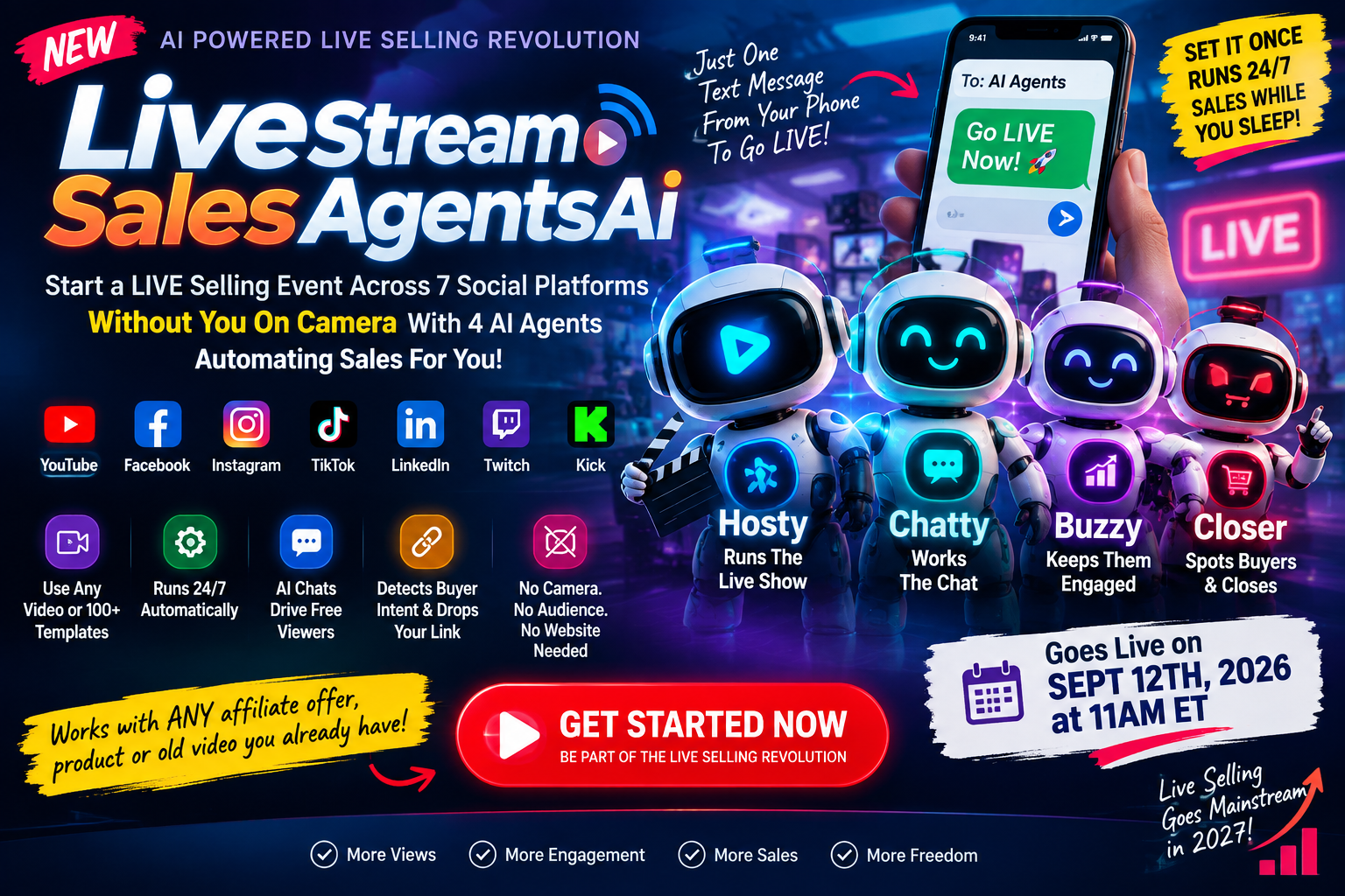 Live Stream Sales Agents AI Software Dashboard and Streaming Setup